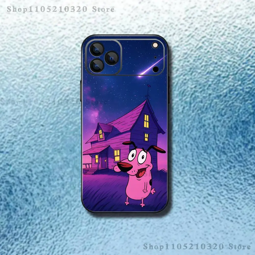 حافظة هاتف كورت ذا C-Cowardly Dog لهاتف آيفون 17,16,15,14,13,12,11,Pro Max,XS,X,XR,SE,Mini,8,7,غطاء أسود من السيليكون الناعم