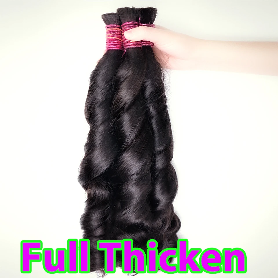 Human Hair Bulk For Braiding Loose Wave No Weft Double Drawn Fuller Tail Burmese Boho Braids Human Hair Extensions Wholesale