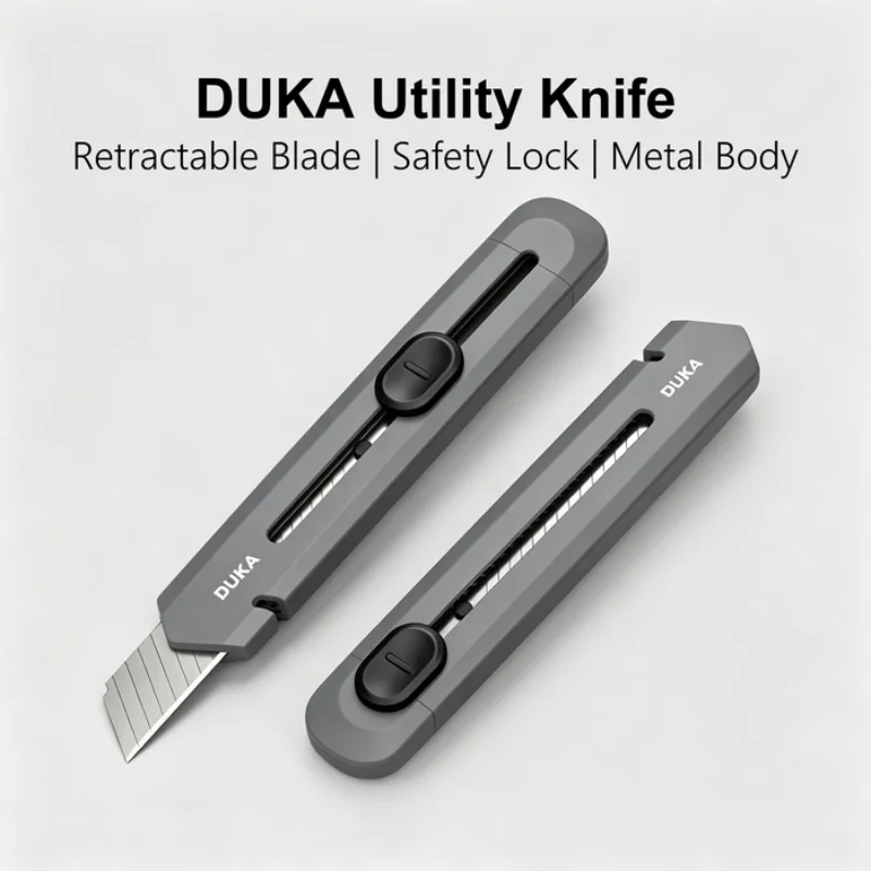 DUKA Retractable Snap‑Off Utility Knife High Carbon Steel Blades Box Cutter Auto Lock Cutter Package Tool Practical Office Knife