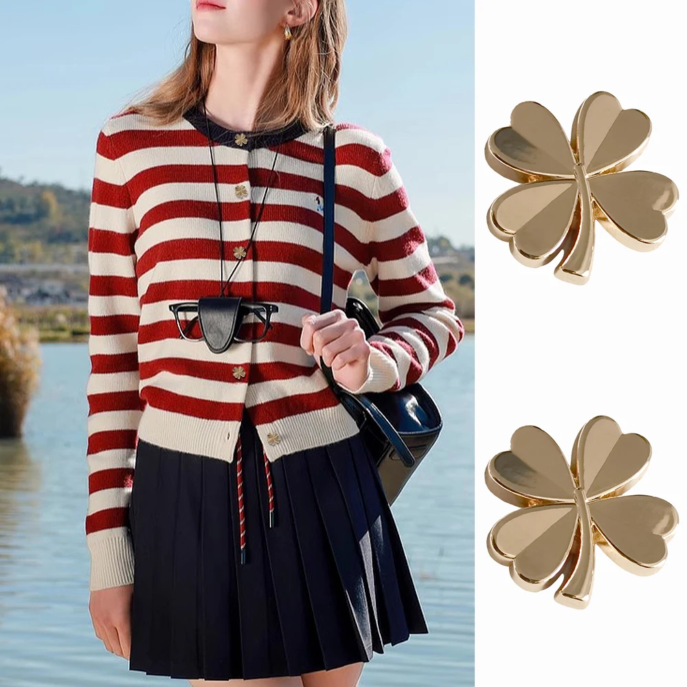 

10pcs Minimalist 3D Clover Metal Buttons for Coats/Suits/dresses, 21mm, Gold, Elegant Decorative Four-Leaf Clover Sewing Buttons