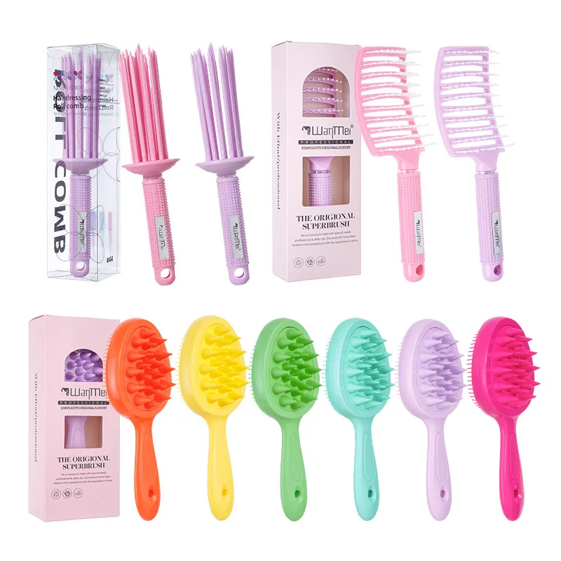 WANMEI كاندي كولور شامبو فرشاة تدليك مشط مزدوج الوجهين ثنائي الغرض شامبو قطعة أثرية فرشاة تنظيف فروة الرأس تدليك مشط