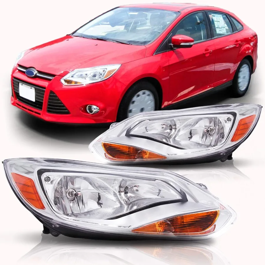 

Headlights Assembly with bulbs Compatible with 2012 2013 2014 Focus Headlamp Replacement Chrome Housing Pair