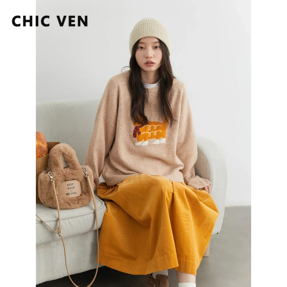 

ШИКАРНЫЕ корейские женские свитера VEN, свободные повседневные вязаные пуловеры с круглым вырезом и рисунком кота, женские джемперы, осень-зима 2026, одежда для девочек