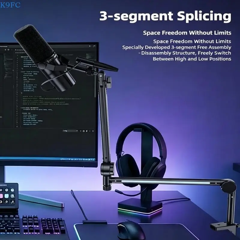 K9FC Adjustable Microphone Mounting Bracket With Color Lighting For Podcasting And Video Production