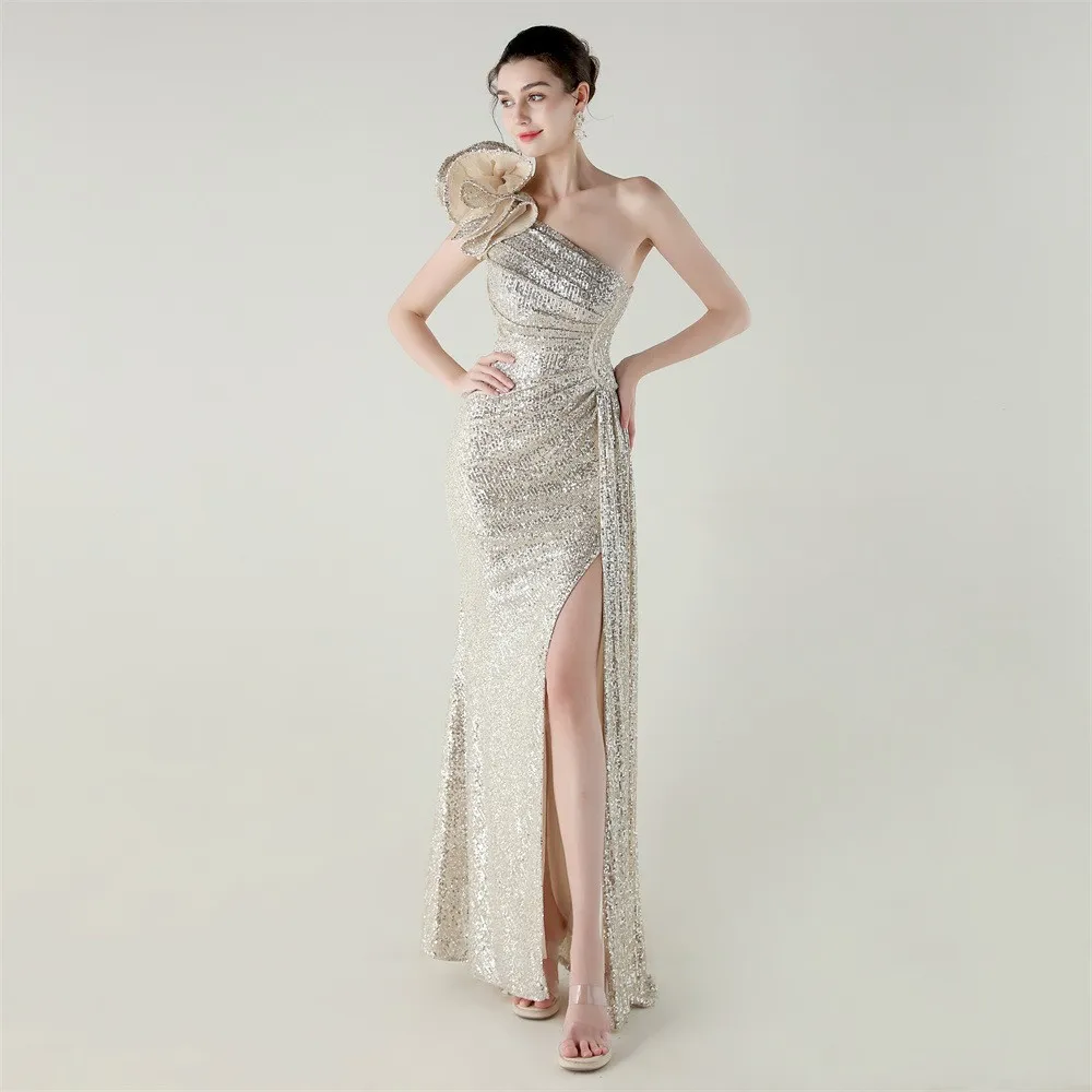 

Prom Dress Women Elegant Off Shoulder Sequin Dresses Party Long Mermaid Skirt Evening Dress High Slit Maxi Dress Gala Guest