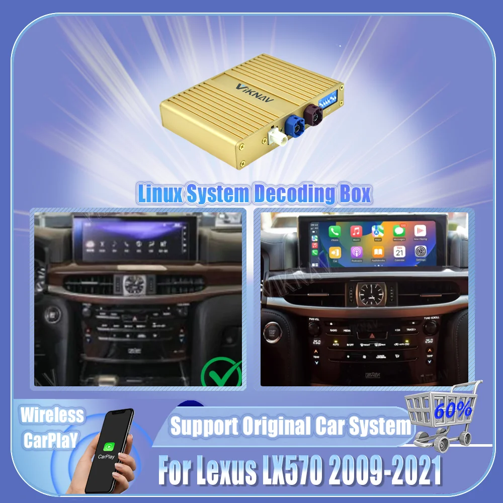 Viknav Linux Decoding Box Interface Upgrade Fit For Lexus LX570 2009-2021 Android Auto Wireless Apple CarPlay Decoder Box