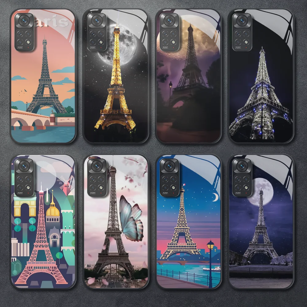 

Eiffel Tower Pattern Paris Tempered Glass Phone Case For Xiaomi Redmi Note 8 9 10 11 12 13 Pro Plus Bumper Cover