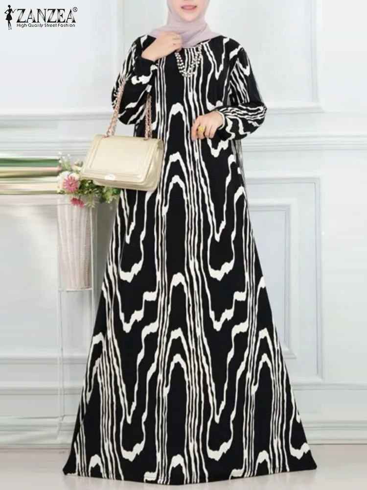 

ZANZEA Vintage Long Sleeve IsIamic Robe Kaftan Women Muslim Long Dress Ramadan Sundress Bohemain Printed Abaya Loose Vestidos