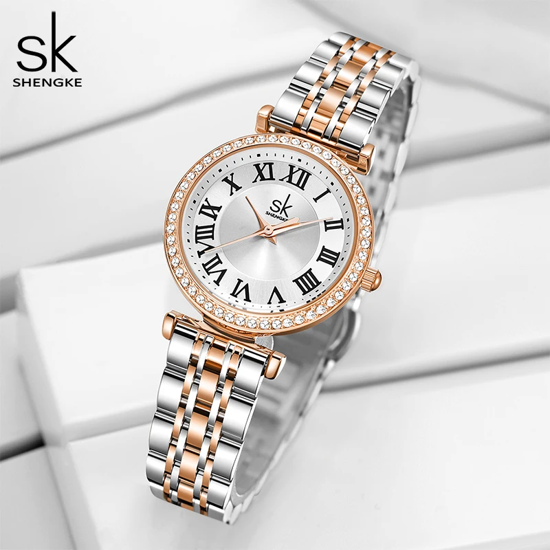 Shengke Top Brand Luxury Women Watch Stainless Steel Material Waterproof Watch Ladies Watches Diamond Clock Relogio Feminino