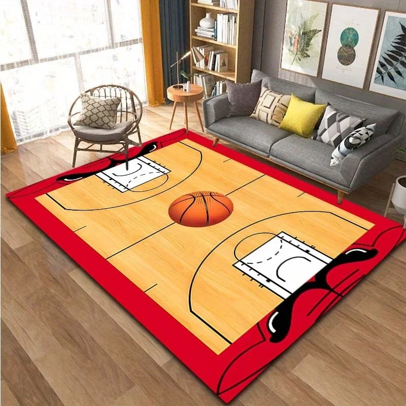 Newest Red Border Basketball Court Print Large Area Rug Non Slip Sports Bedroom Floor Carpet