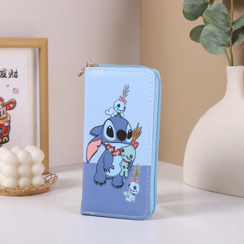 Kawaii Disney Stitch Purse Ladies Anime Cartoon Cute Stitch Print Change Bank Card Storage Large Capacity Double Zipper Wallet