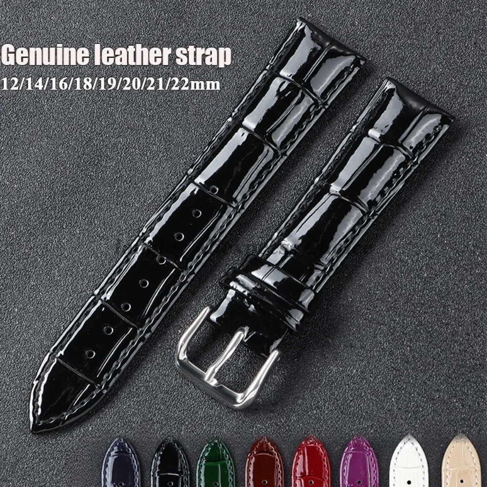 Genuine Leather Watchband 12mm14mm 16mm 18mm 19mm 20mm 22mm for Men Women Business Glossy Calfskin Watch Strap Watch Accessories