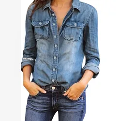 Women Denim Jacket 2023 New Cardigan Long Sleeve Casual Straight Blue Loose Women Autumn Fashion Streetwear Blouses Tops