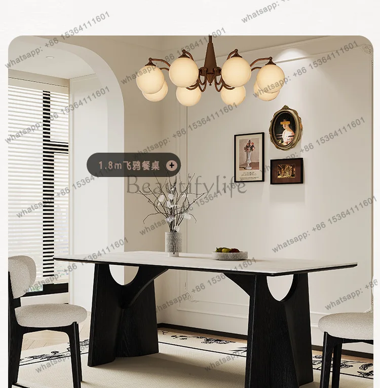 Delifeng rock slab dining table for home use modern simple French retro style rectangular ash wood dining table