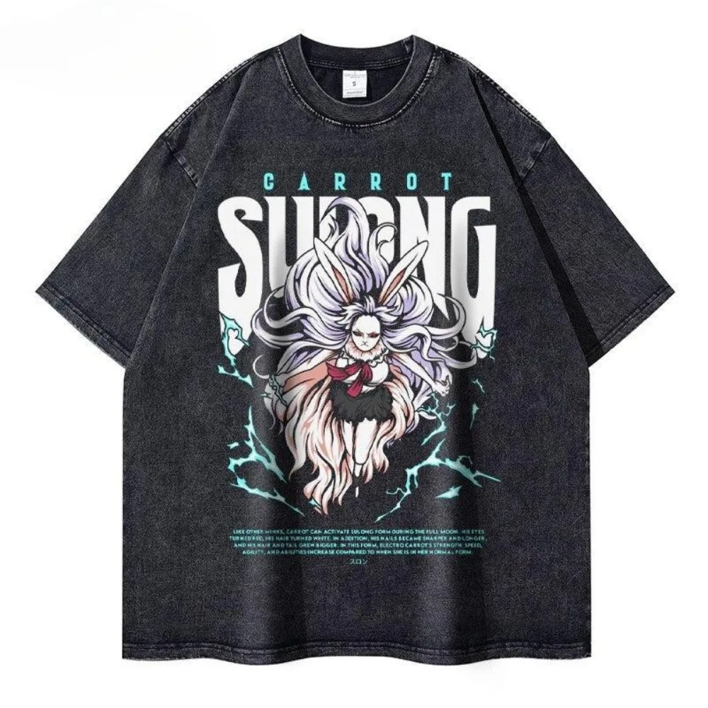 Męskie koszulki z krótkim rękawem One Piece Anime, postarzane, damskie koszulki oversize w stylu Harajuku, hip-hop, streetwear, odzież, topy