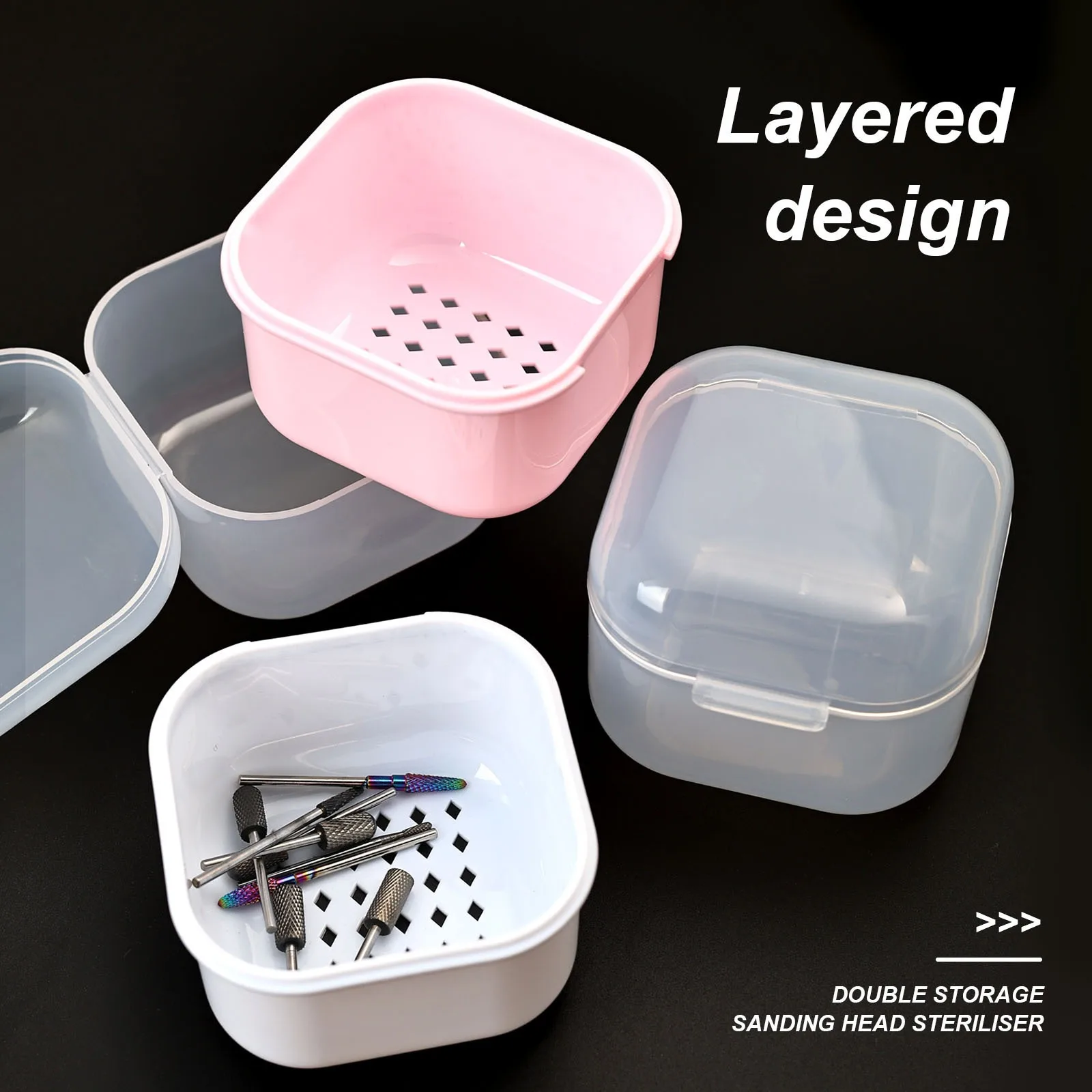 1PC Square Double-layer Filtering Nail Art Drill Bits Cleaning Box Nail Bits Tools Filter Storage Box Manicure Sterilization Too