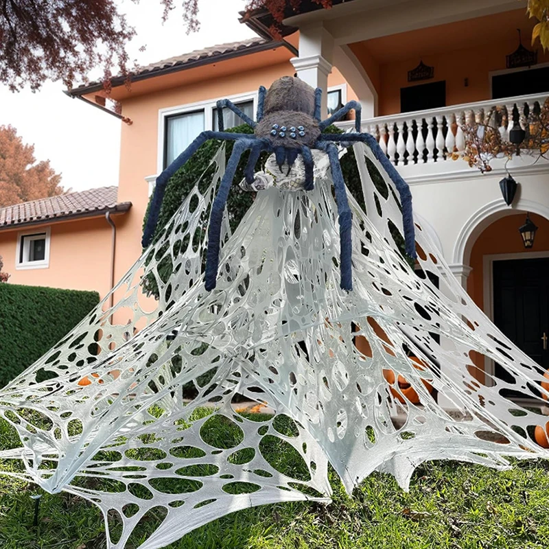 2/4m Halloween Decorations Outdoor Spider Web Giant Stretchy Netting Spider Webbing Ripped Cobweb Haunted House Prop Decor