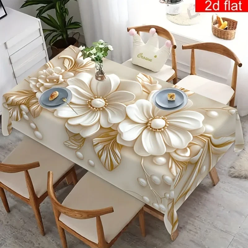 1 2D planar elegant modern art tablecloth | Durable polyester rectangular table cover, suitable for weddingsxzj