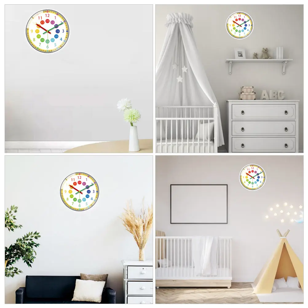 

Silent Wall Clock for Kids Room Study Mute Hanging Plastic Glass Metal Colorful Children Time Management Decorative Kid