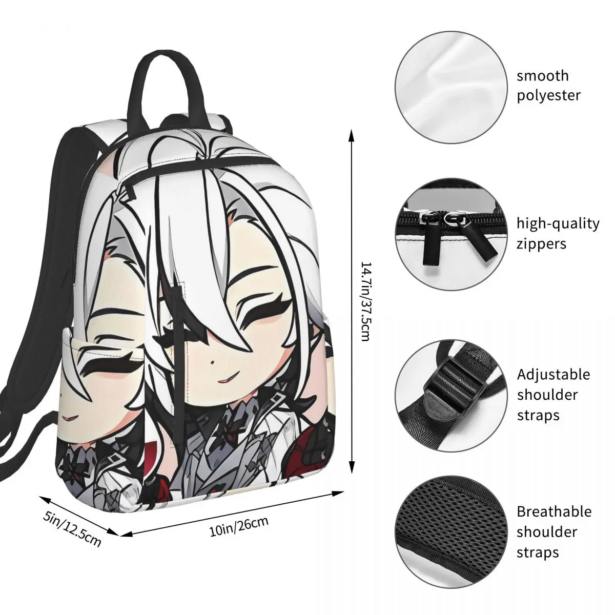Genshin Impact Arlecchino Anime Backpack Student BookBag Kids School Bag Computer Shoulder Bags Boys Girls