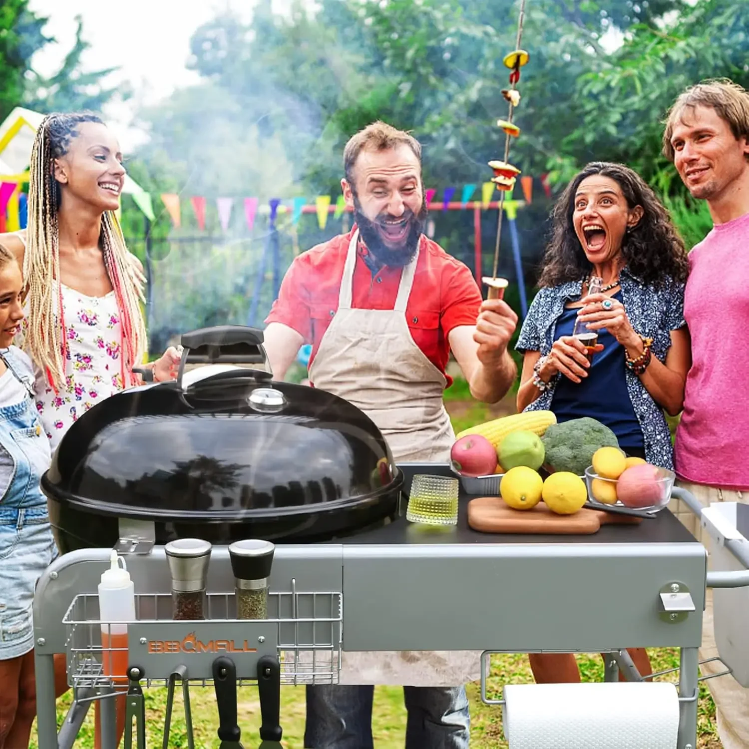 Grill Table Stand Cart for Weber 22" &18“ Original Kettle, JumboJoe and Master-Touch Charcoal Grill,Outdoor Prep Table Cooking