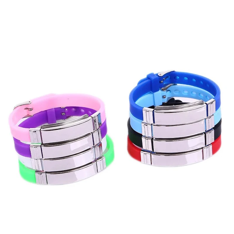 Bracelet en acier inoxydable avec nom et numéro de téléphone personnalisés, bracelets d\'identification en silicone pour enfants, bijoux pour hommes