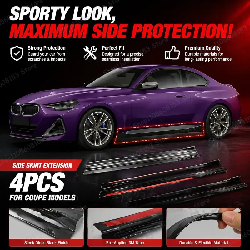 For BMW M240i G42 G30 G31 2M Car Side Skirt Extension Lip Kit Bumper Add On Racing Spoiler Aerodynamic Body Trim