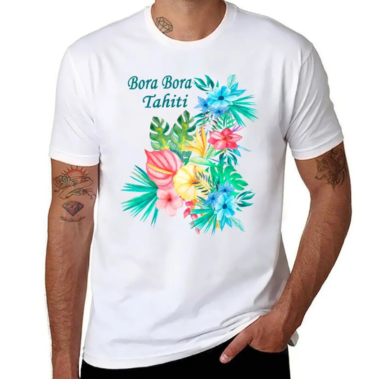 

Bora Bora Tahiti Tropical Flowers /Foilage Aqua Blue Green Pink Yellow Tropical Flowers T-Shirt