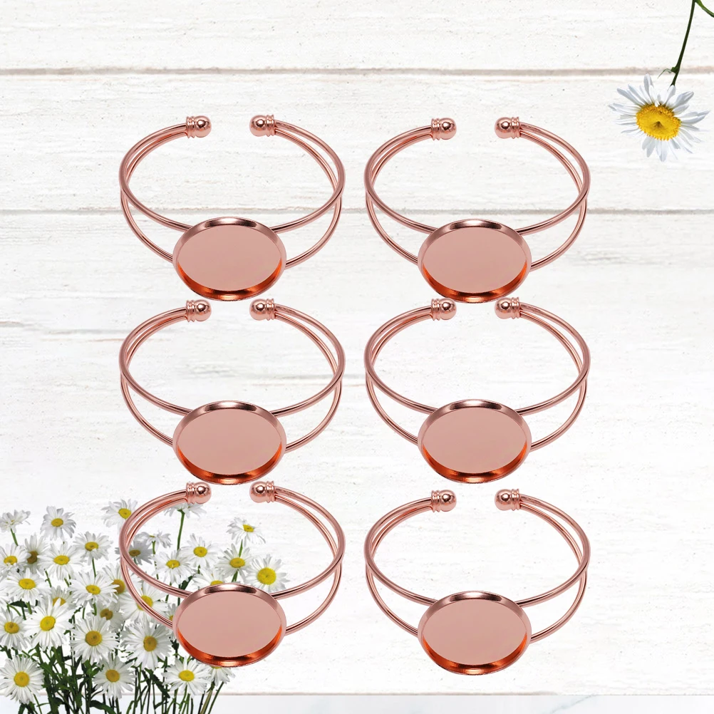 

6Pcs Copper Bracelet Bezel Round Plate 25mm Y Shape Rust Resistant Strong Metal DIY Pendant Jewelry Making Oval