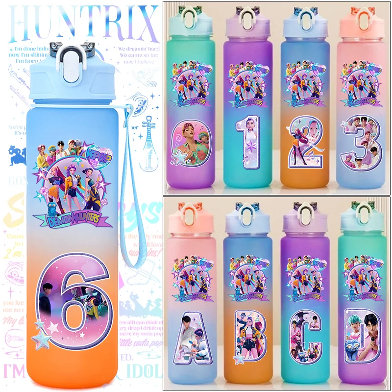 750 مللي K-Pop شيطان الصيادين أرقام 0-9 رسائل A-Z HUNTR/X رومي ميرا زوي التدرج اللون كوب ماء ساجا بنين زجاجة بقشة هدية #1