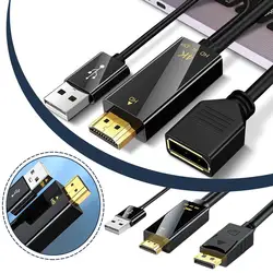 19/180cm HDMI-compatible To DisplayPort Cable Display Adapter Supports 4K@60Hz For Computer, For PS4 Monitor Connector V8W6