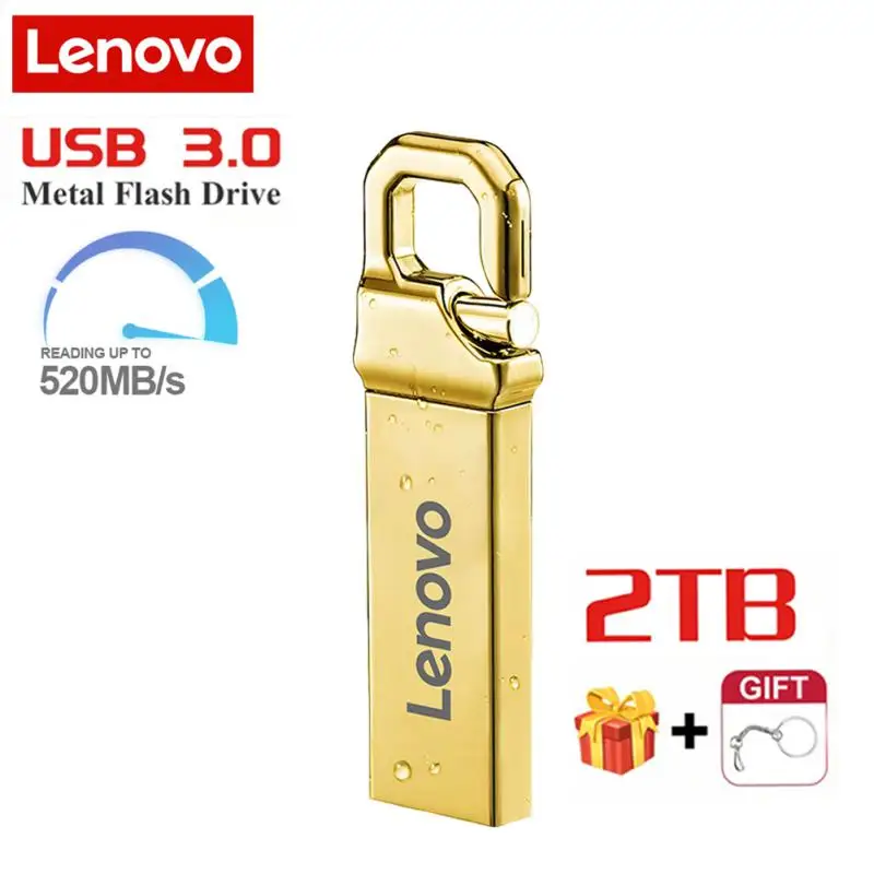 Originele Lenovo 2Tb 1Tb Usb Flash Drive Metalen Real Capaciteit Memory Stick Hoge Snelheid Flash Geheugen Goud Cadeau Opslag Flash Disk