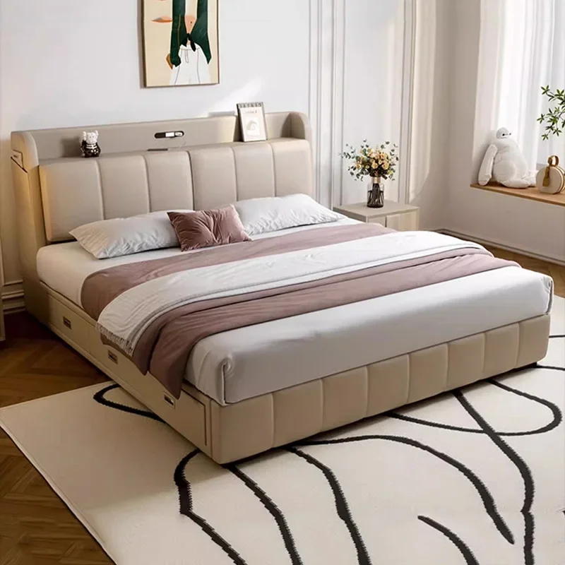 

Modern Multifonction Marriage Bed Queen Size Luxury Hotel Bedroom Bed Storage Space Camas Matrimoniales Nordic Furniture