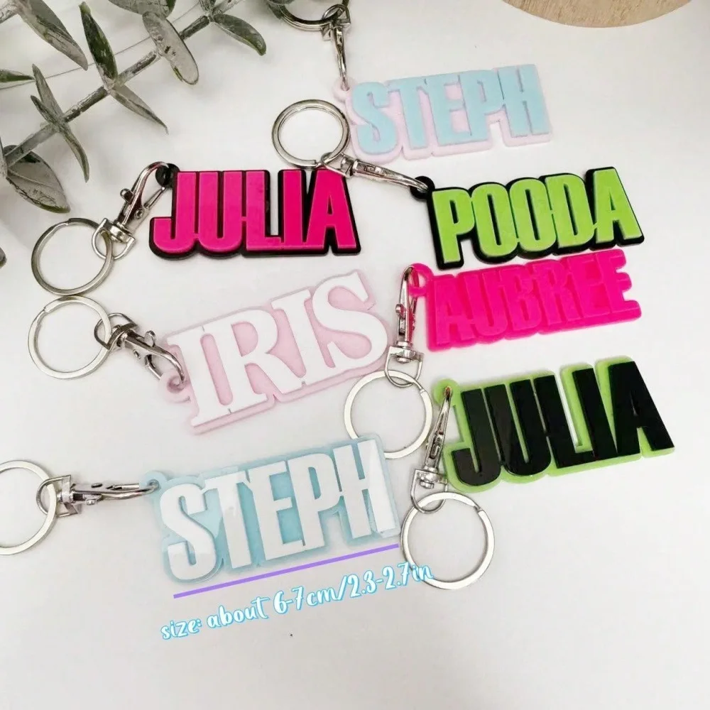 

Colored Pink Green Acrylic Custom Name Keychain Fashion 3D Nameplate Personalized Text Backpack Diaper Bag Car Pendant Keyring