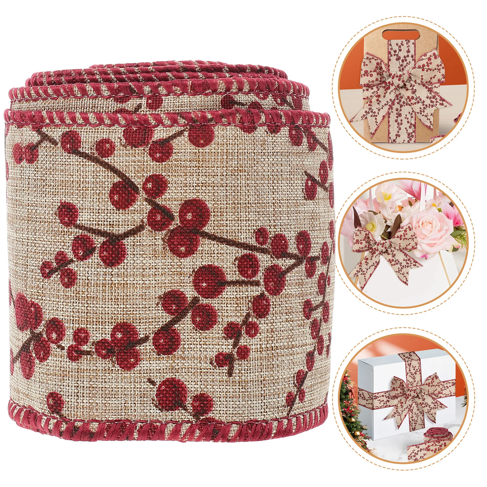 

Christmas Ribbon for Xmas Tree Checkered White Decoration Fabric Decorative Ribbons Wired Gift Box Man