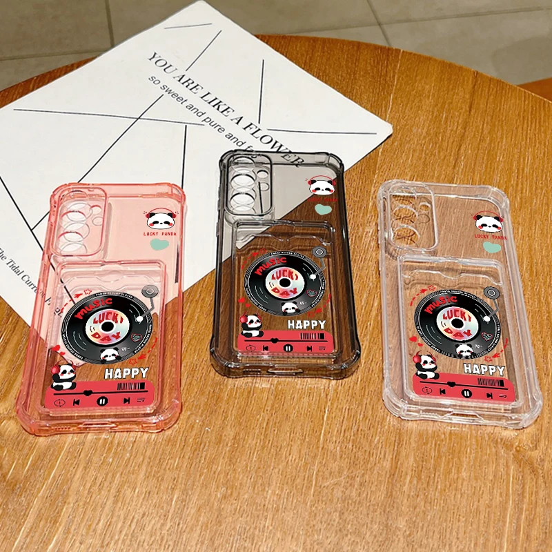 Panda Record Card Case For Samsung Galaxy A56 A55 A54 5G A53 A52 A36 A35 A34 A16 A15 A14 A26 A25 S21 FE S22 S23 S24 S25 Ultra