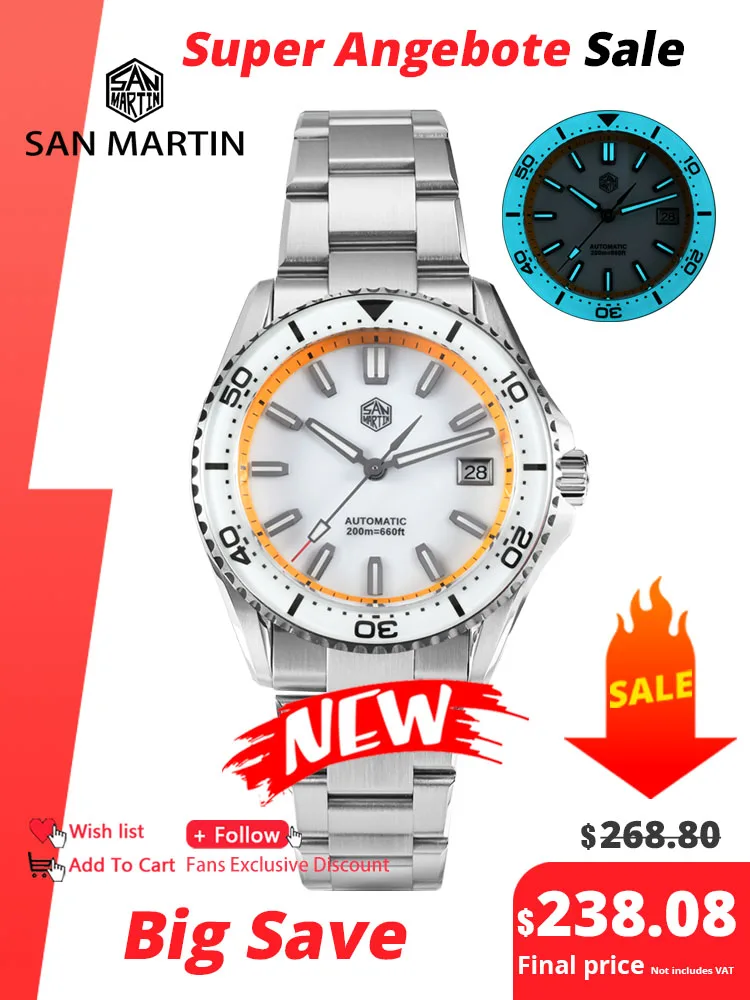 

San Martin 2025 New Enamel Dial Full Luminous 39mm Dive Watch Luxury Men Watch NH35 Automatic Mechanical Waterproof 200m SN0129