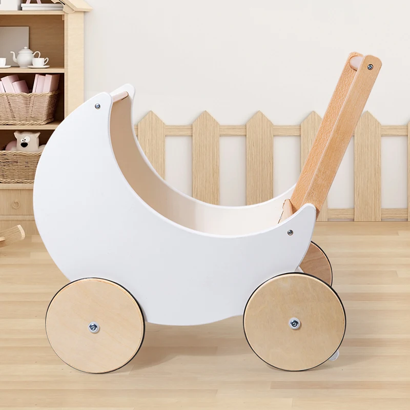 Children\'s Wooden Stroller Creative Moon Shape Stroller 1-3 Year Old Baby Toddler Walker Baby Go Out For BirthdayGift