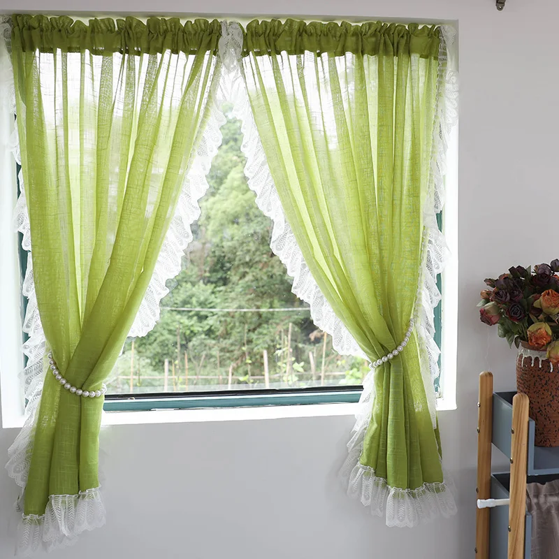 European Green Purple Sheer Curtains for Living Room Bedroom Sweet Lace Short Curtain for Kitchen Bathroom Closet Window Decor