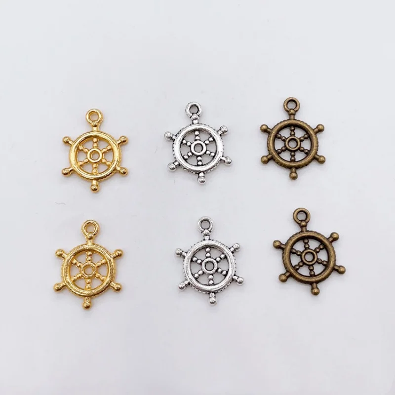 100pcs Charms Ships Wheel Helm Rudder 20x17mm Antique Color Plated Pendants Making DIY Handmade Tibetan Jewelry