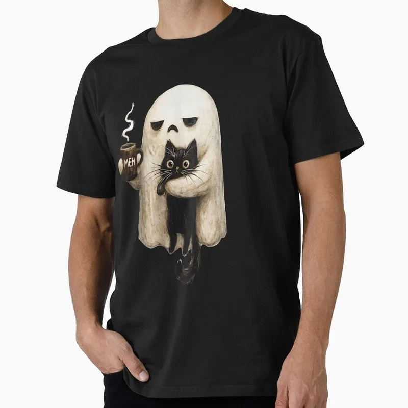Retro Funny Boojee Ghost Black Cat Hot Latte Halloween Gift T Shirt Unisex Trick or Treat Costume Party Short Sleeve Cute Tops