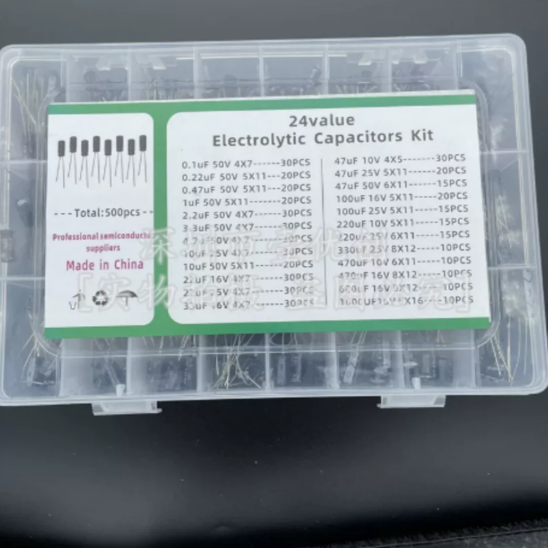 24 Specifications 500 Pieces Electrolytic Capacitor Storage Box Kit, Range: 0.1uF - 1000uF