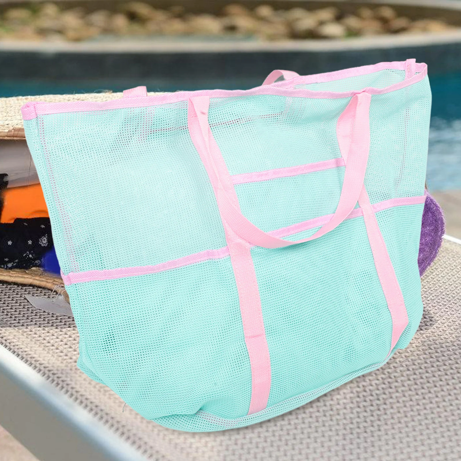 กระเป๋าตาข่ายพกพาสำหรับอาบน้ำ น้ำหนักเบา อเนกประสงค์ ใช้เป็นกระเป๋าเดินทาง กระเป๋าถือ สำหรับใส่อุปกรณ์ชายหาด อุปกรณ์อาบน้ำ และของใช้จำเป็น