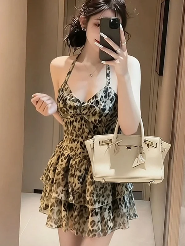 Sexy Leopard Print Strapl Dr Slimming Women's Faion Spring Summer Vintage Sle Print A-Line Skirt Casual Date Wear