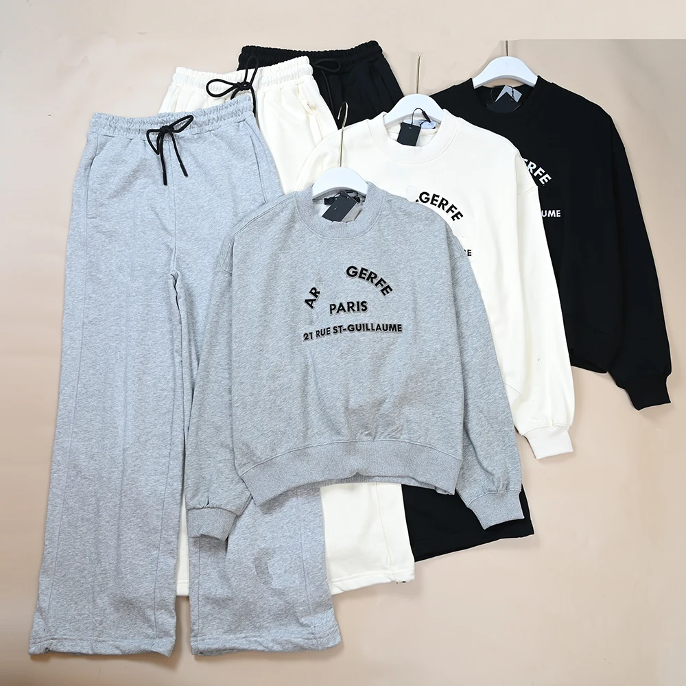 

Autumn Winter Ladies' Cotton Sportswear Set ort Sweatirt plus Sweatpants Two Piece Set American Sle round Ne Overhead