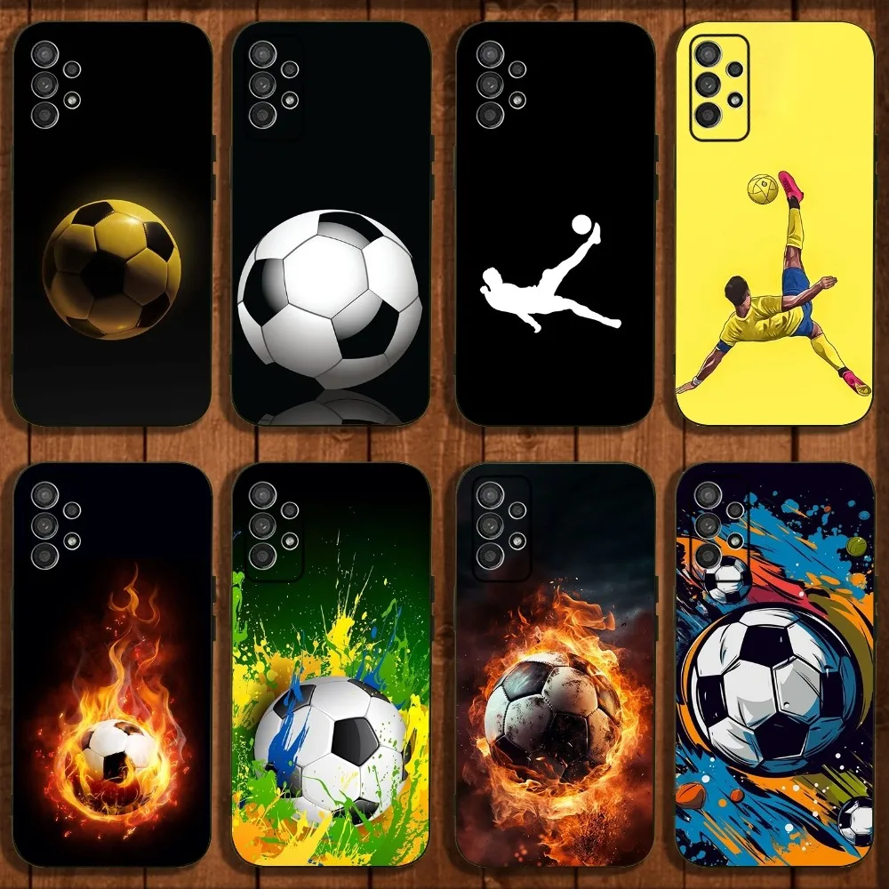 Fire Football Soccer ball Phone Case For Samsung Galaxy A13,A21s,A22,A31,A32,A52,A53,A71,A80,A91 Soft Black Cover