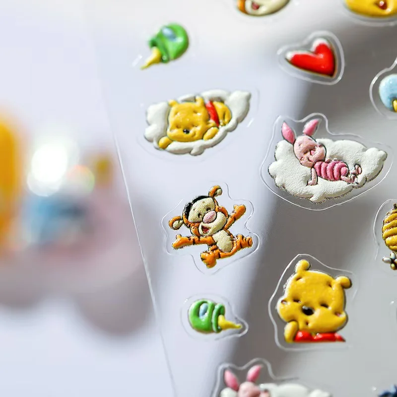 1PCS 5D Relief New Disney Cartoon Winnie The Pooh Nail Stickers Press On Nails Anime Stickers Sliders For Nails Nail Decoration