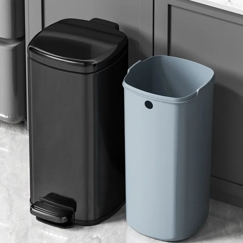 Creative 33L Stainless Steel Waste Bins Foot Operated Container Wide Caliber Lidded Bucket Kitchen Living Room Household Cleanin