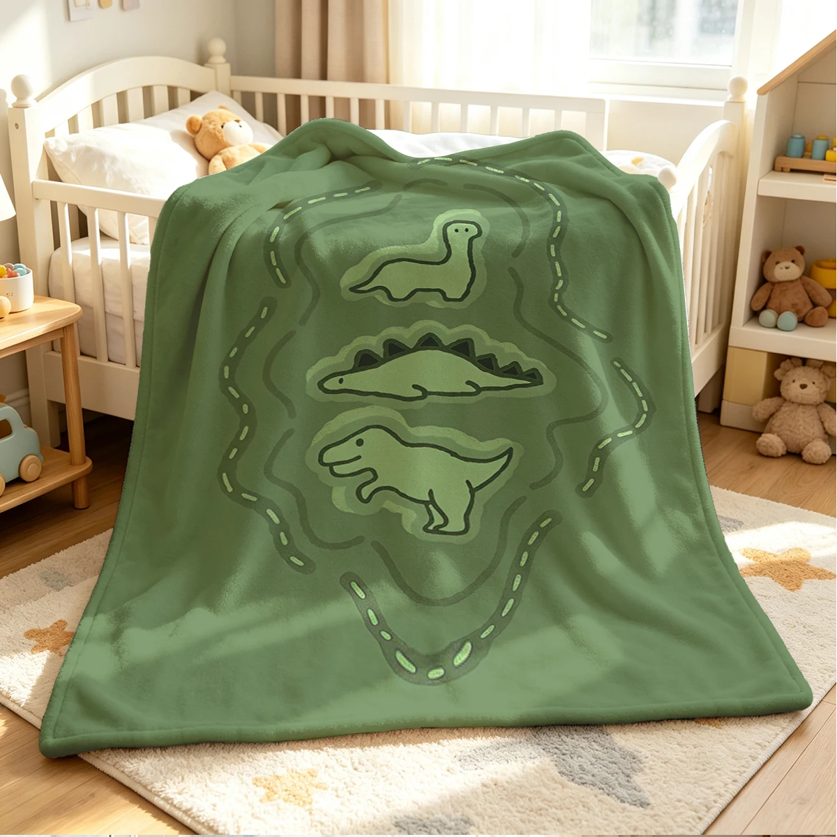 Dino Nest Flannel Blanket Warm Soft Halloween Christmas Couch Warm Cozy Decorative Decor Gift for All Season