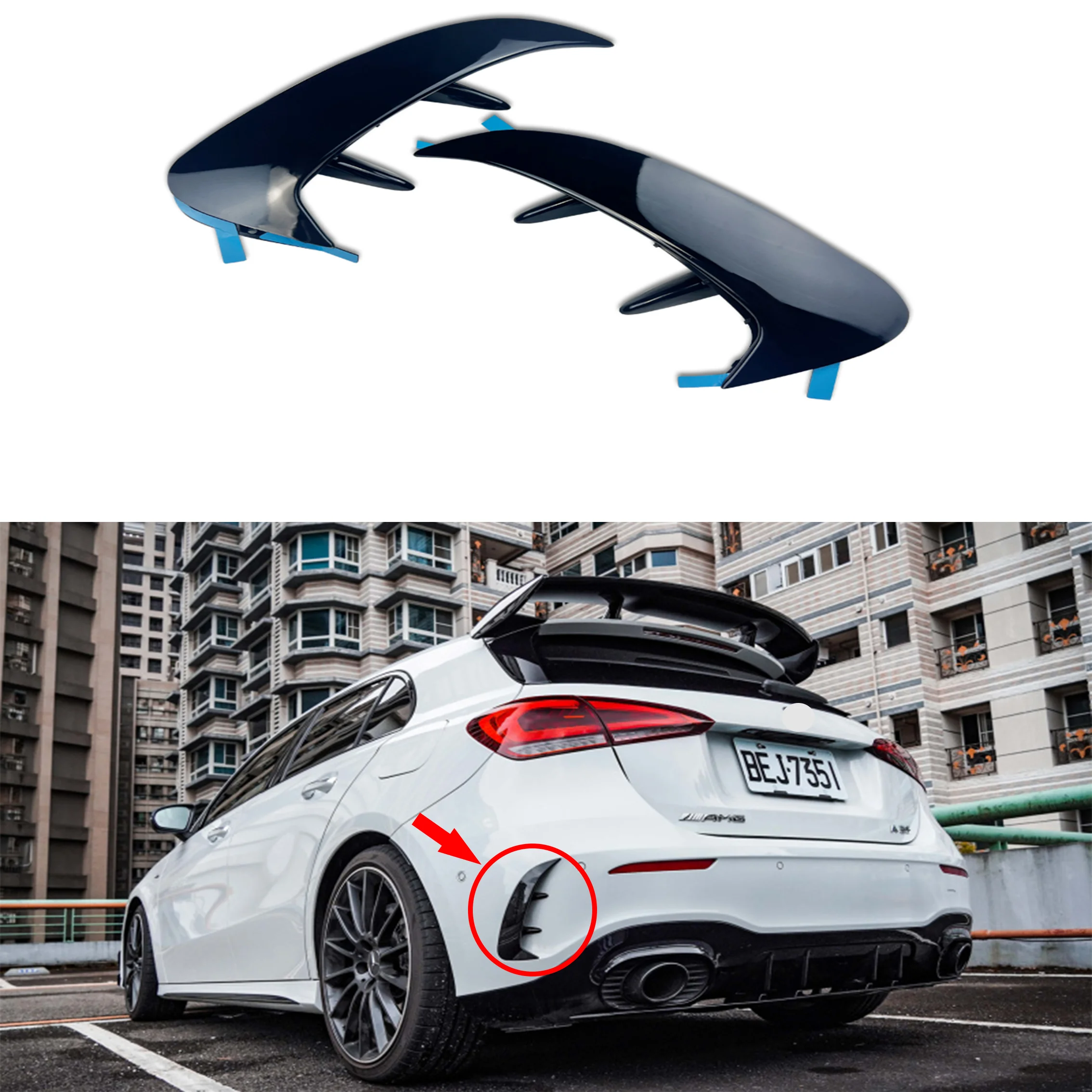 Paar Hinten Flicks Stoßstange Spoilder Canards Splitter Für Mercedes Benz W177 AMG Linie Fließheck A180 A200 A220 A160 A250 A35 2019 – Detail 3